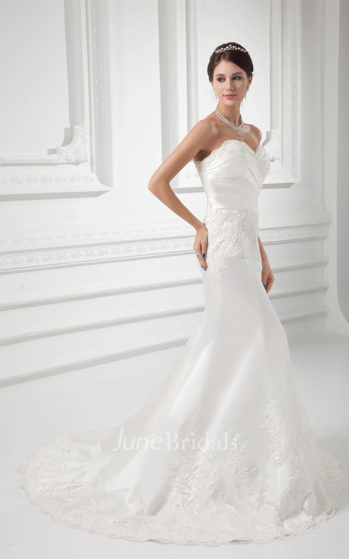 lace mermaid sweetheart dress with brush train and low-v back