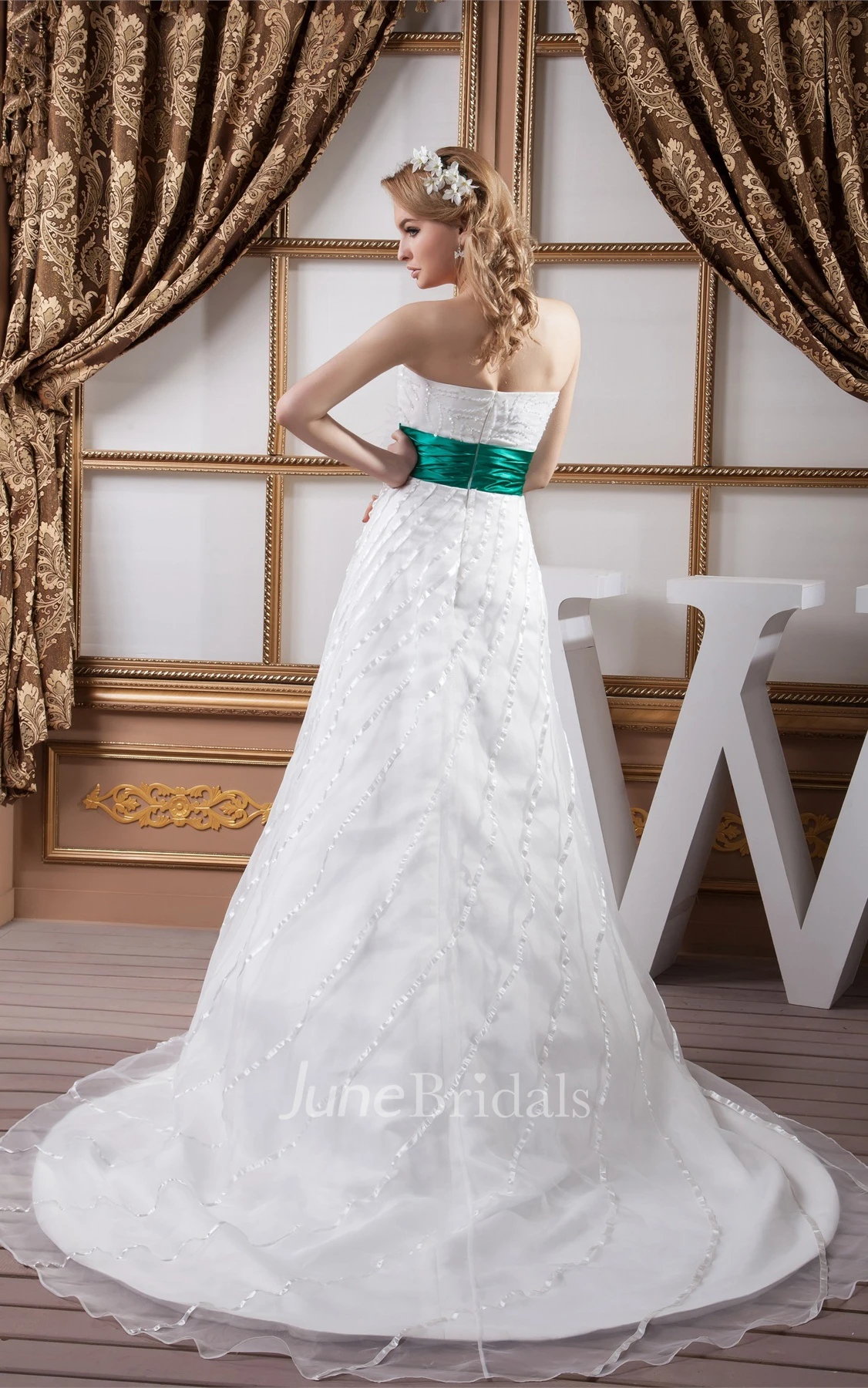 Sweetheart A-Line Maxi Gown with Flower and Beaded Top