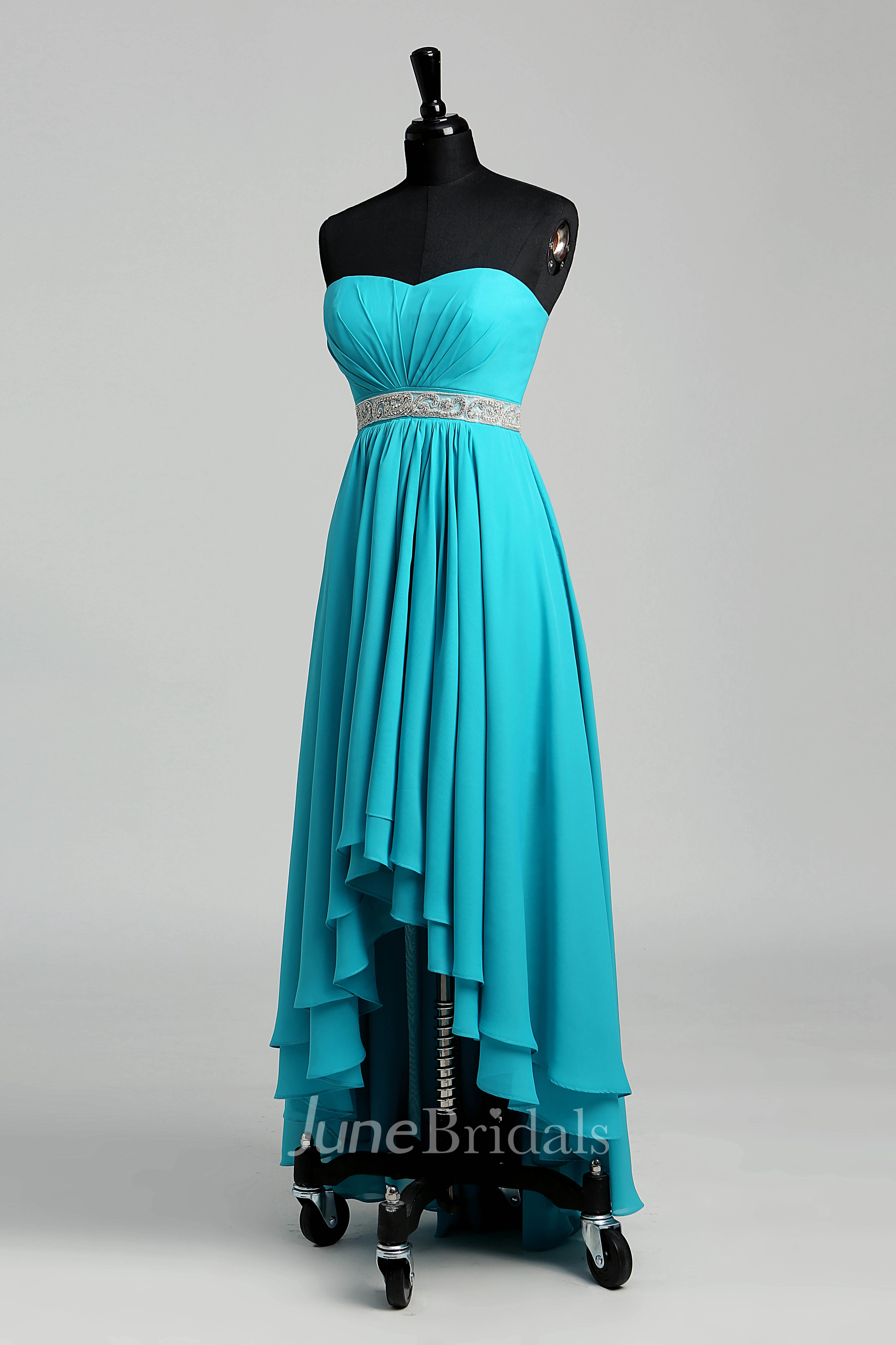 Sweetheart Beaded Waist High Low Chiffon Maternity Dress