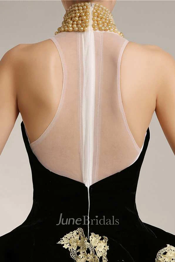 Pearl High Neck Sleeveless Mermaid Satin Gown With Peplum