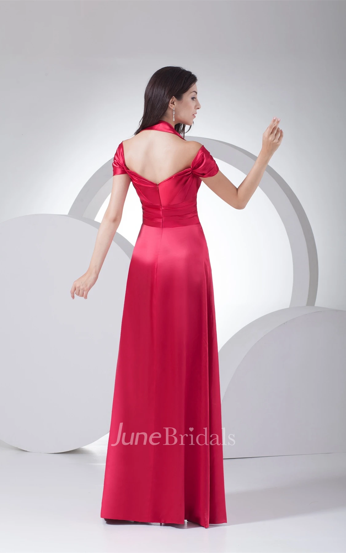 Off-The-Shoulder Criss-Cross Satin Sheath Dress with Halter