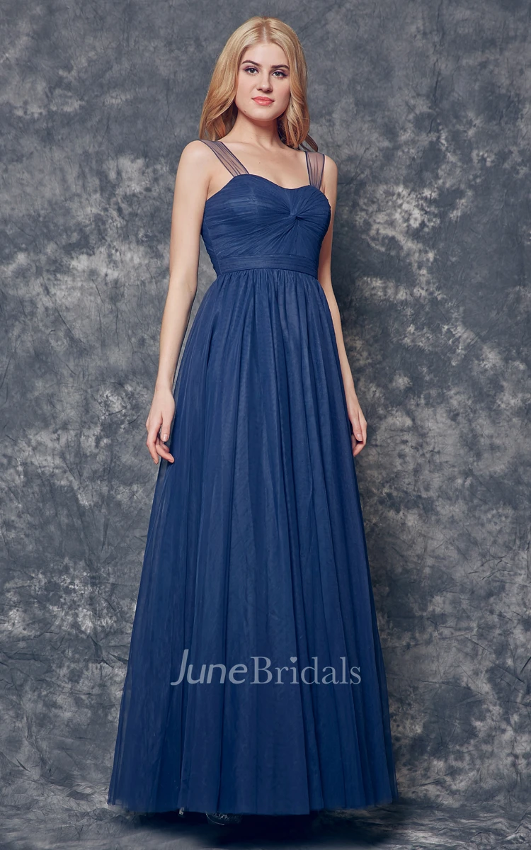 A-line Ruched Long Satin Dress With Illusion Sleeve