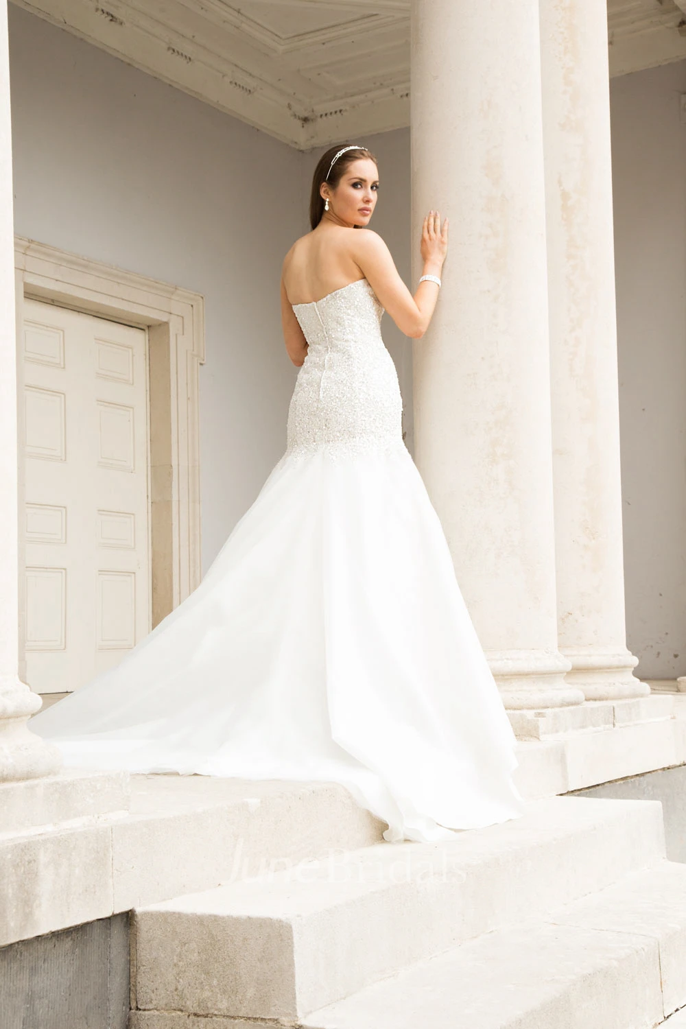 Maxi Mermaid Beaded Sweetheart Sleeveless Organza Wedding Dress