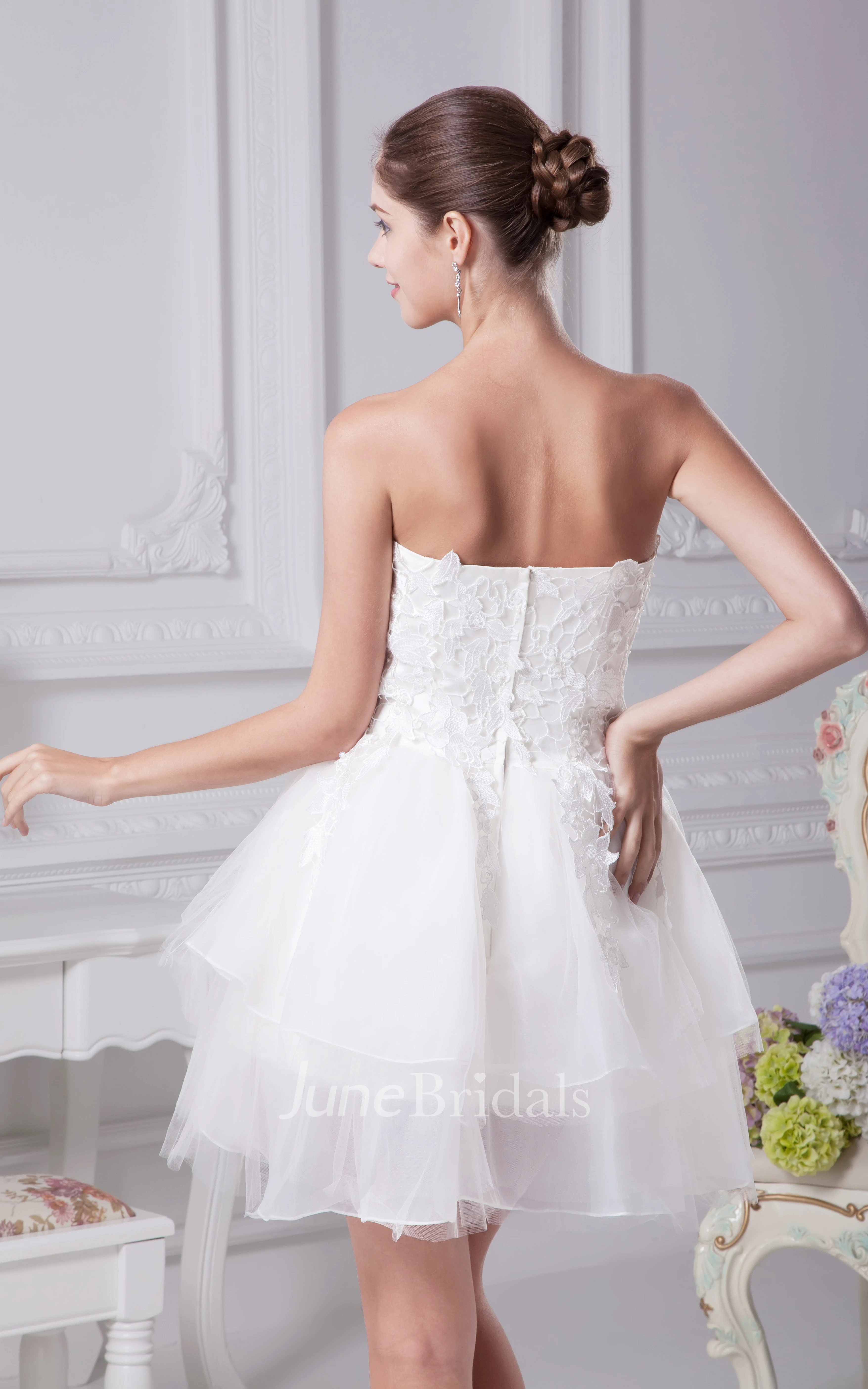 Strapless Short A-Line Dress With Appliques Dress Tulle Overlay