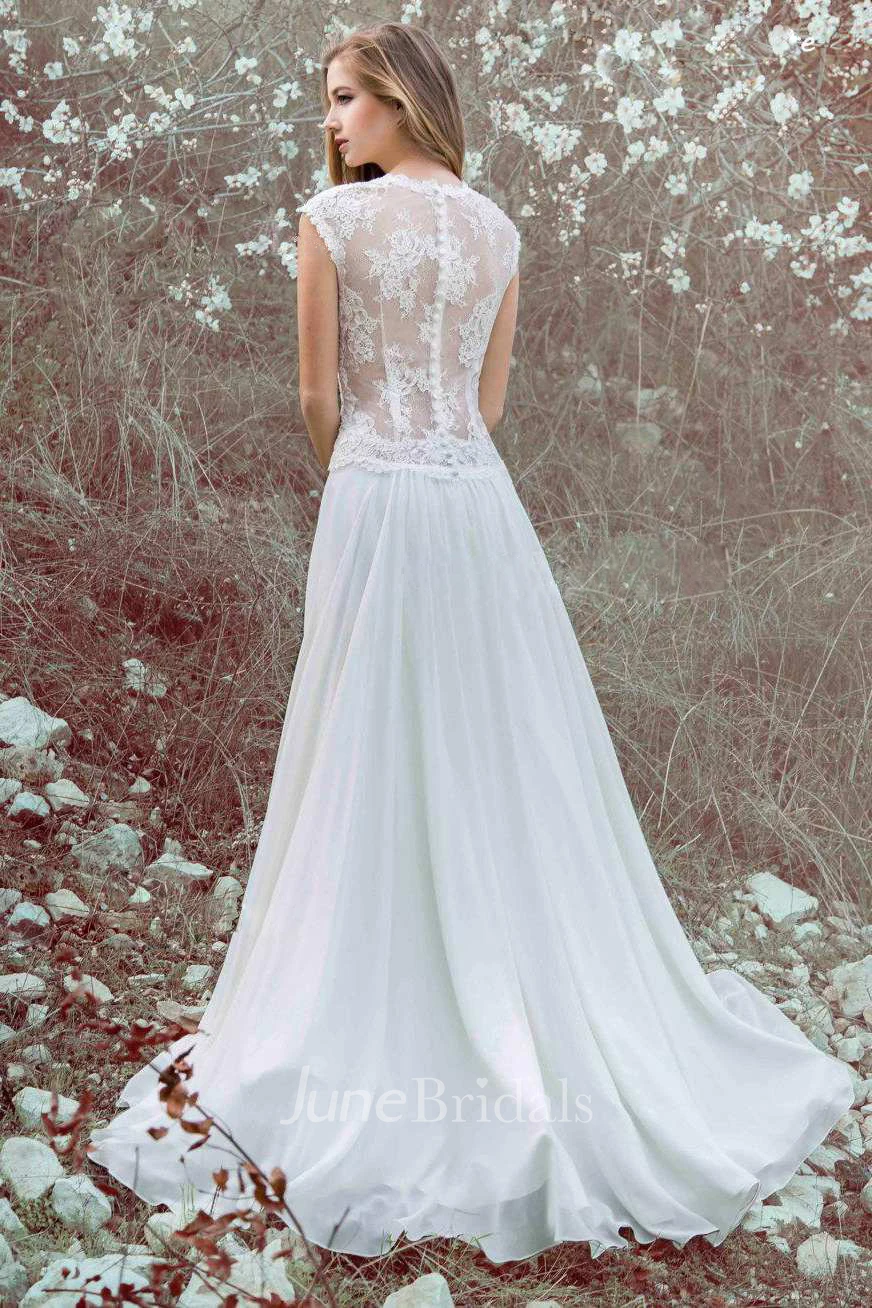 Chiffon Satin Floral Lace Wedding Dress