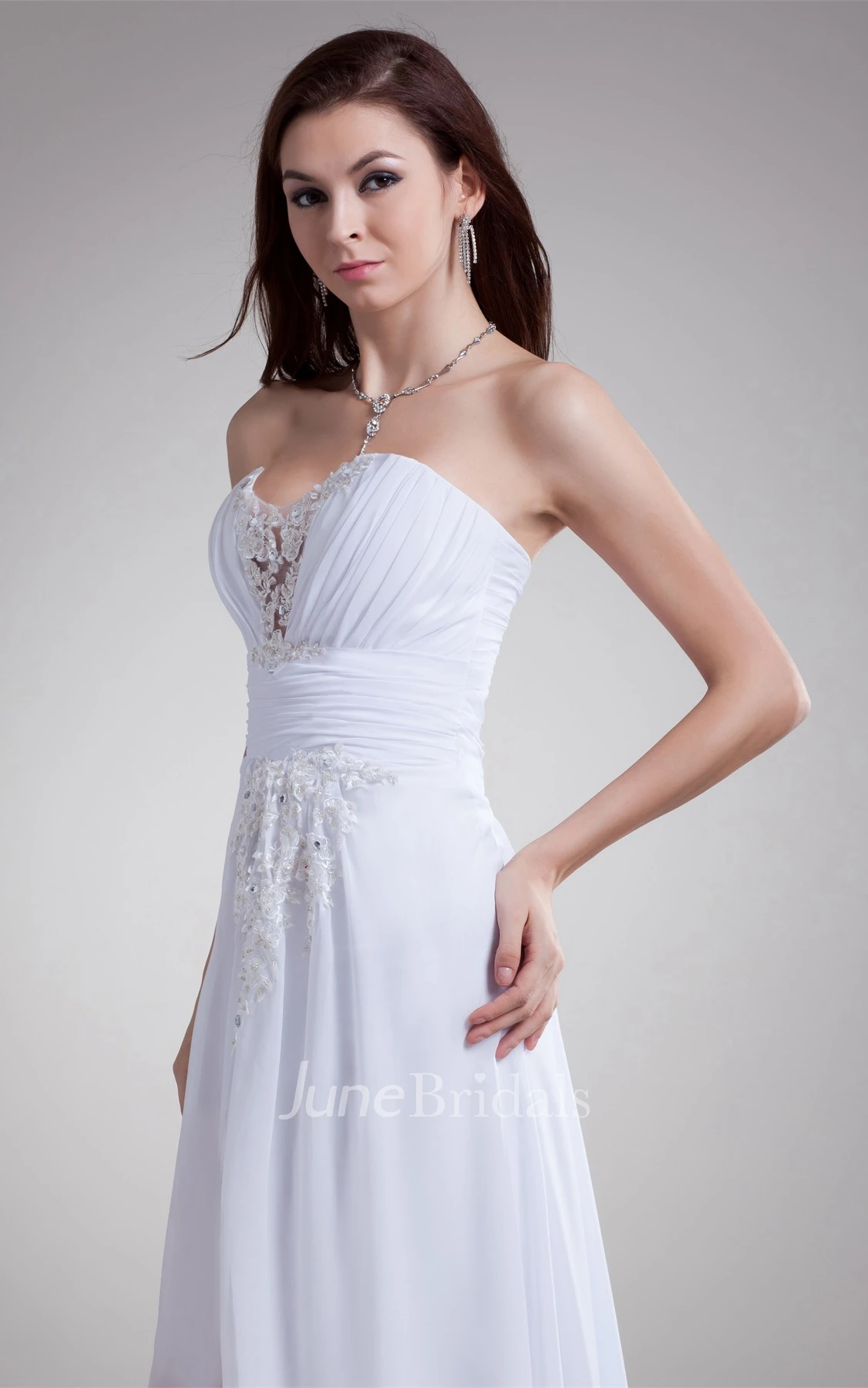 Chiffon Sweetheart Front-Split Dress with Lace and Beading