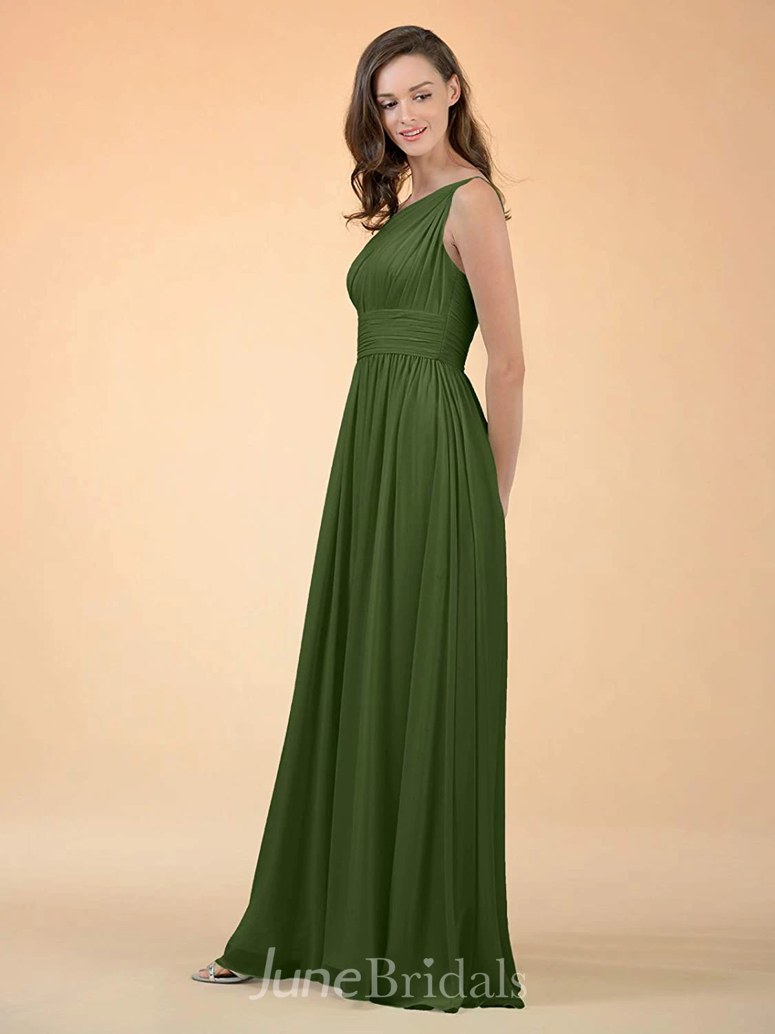 Adorable A Line One-shoulder Chiffon Sleeveless Bridesmaid Dress