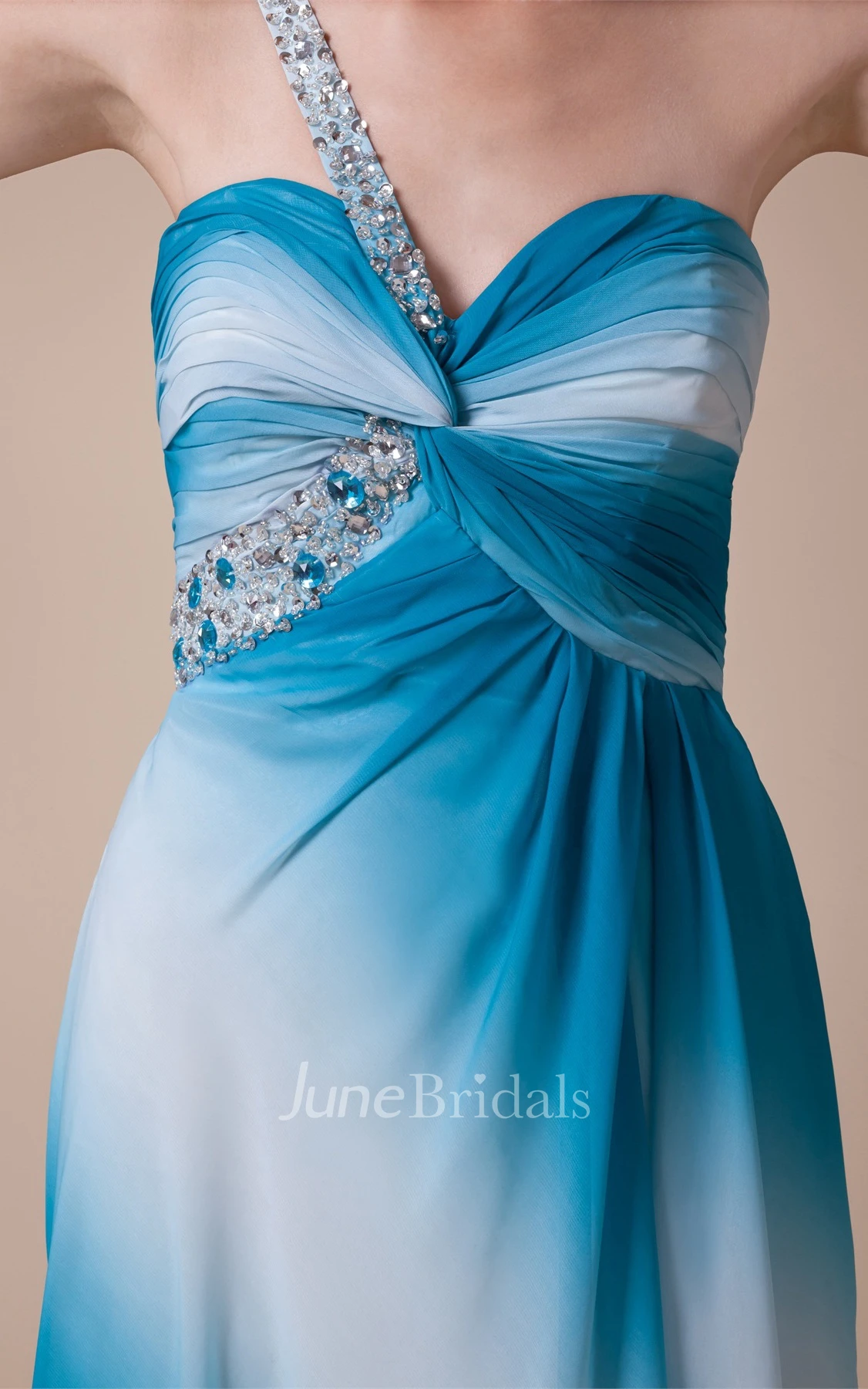 Two-Tone Sweetheart Front-Split Dress with Beading and Single Strap