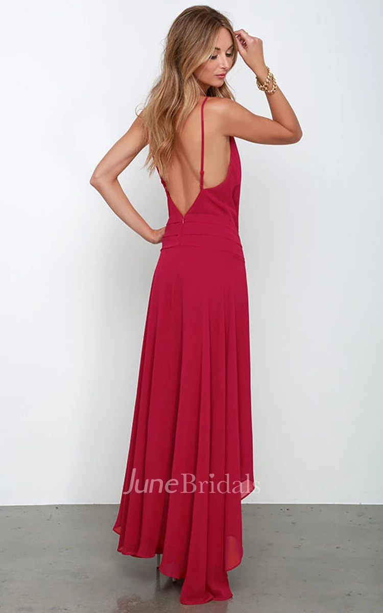 Chiffon High-Low Sleeveless Dress With Side Split