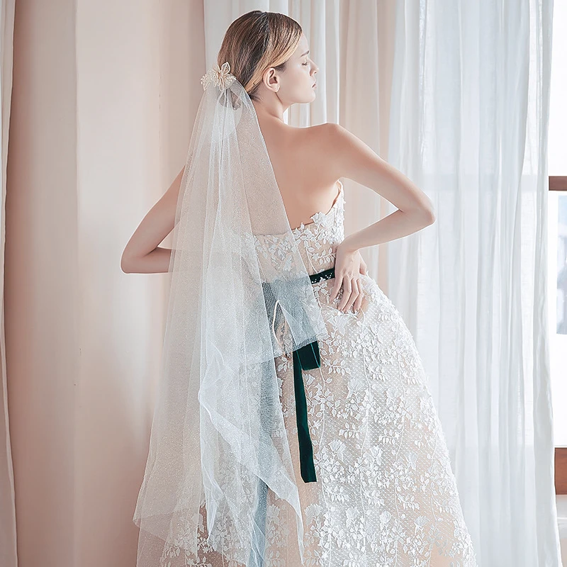Champagne Simple Tulle Wedding Veil - June Bridals