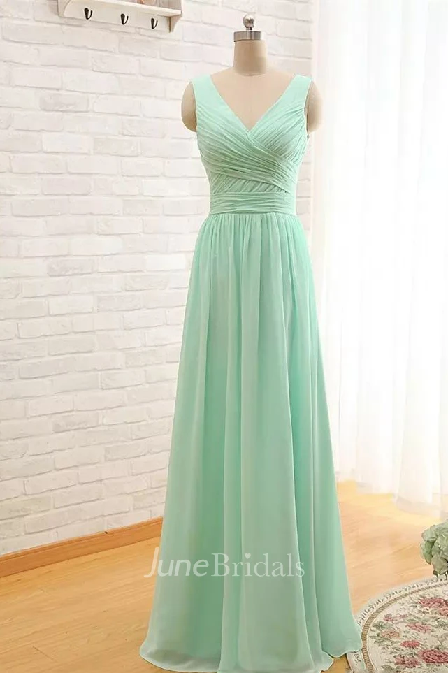 A-line Sweetheart Sleeveless Floor-length Chiffon Bridesmaid Dress with Criss Cross and Ruching