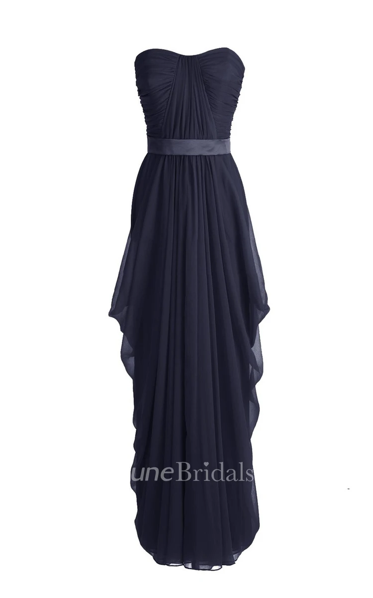 Chic Asymmetrical Ruched A-line Gown With Satin Band