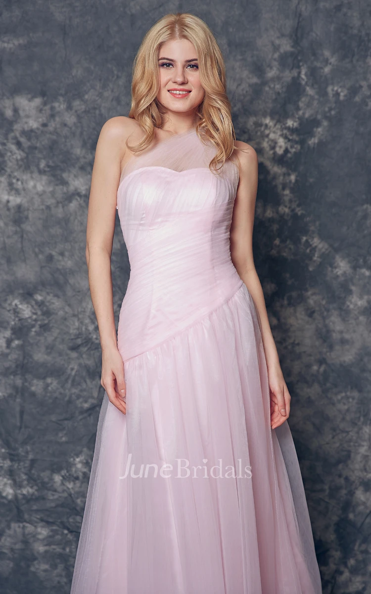 Noble One Shoulder A-line Long Tulle Dress With Pleats