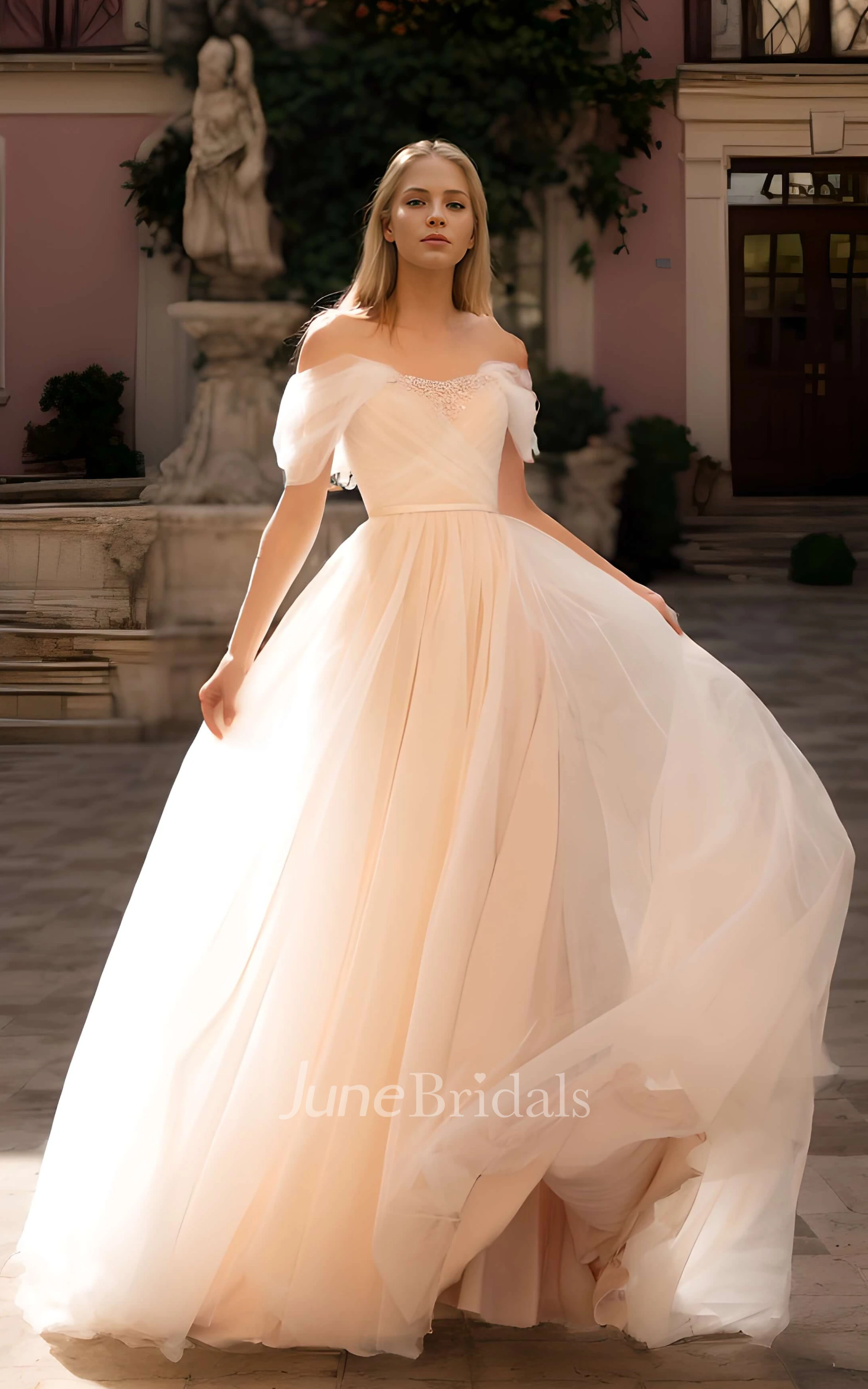 Ethereal Beach A-Line Boho Off the Shoulder Wedding Dress Fairy Elopement Sequin Sleeveless Backless Bridal Gown