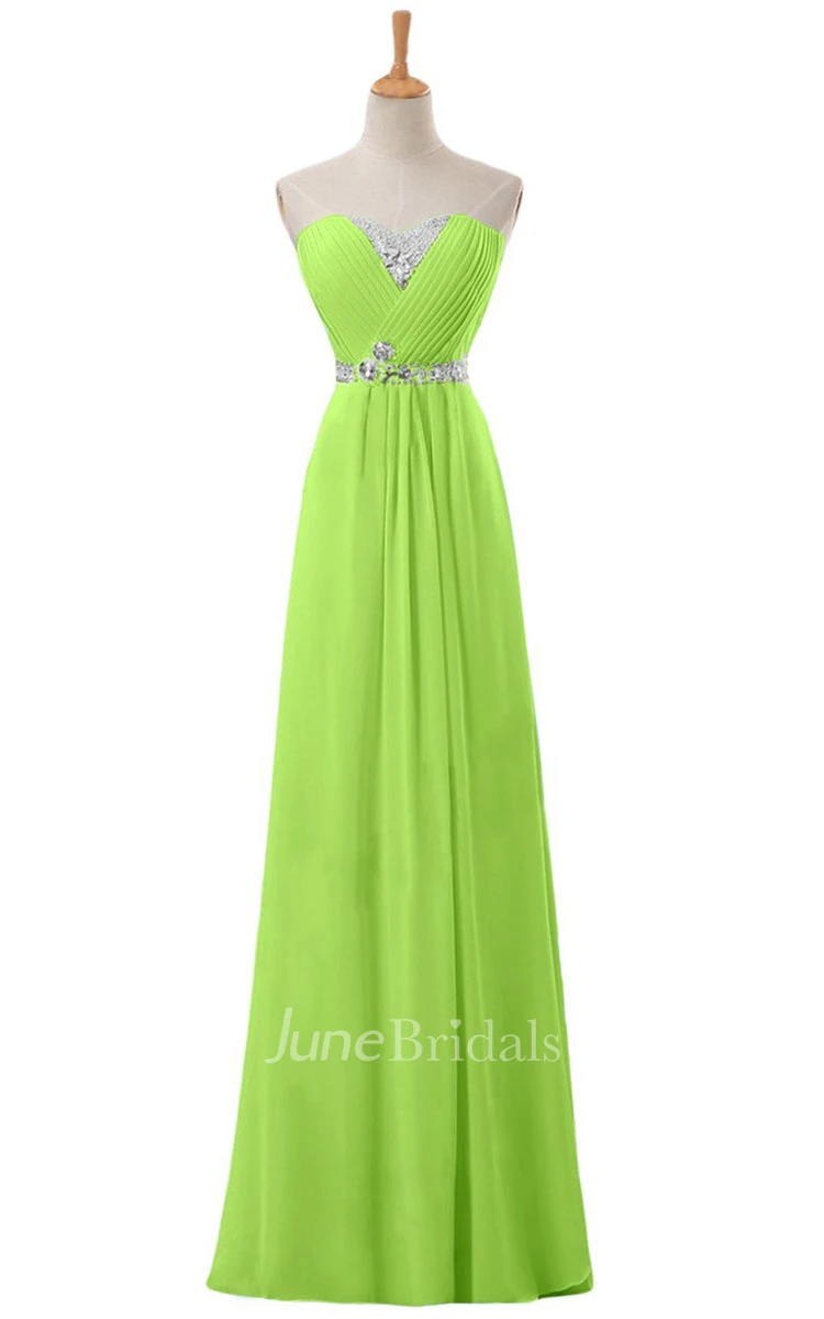 Sweetheart Rhinestoned Pleated A-line Gown With Zipper Back