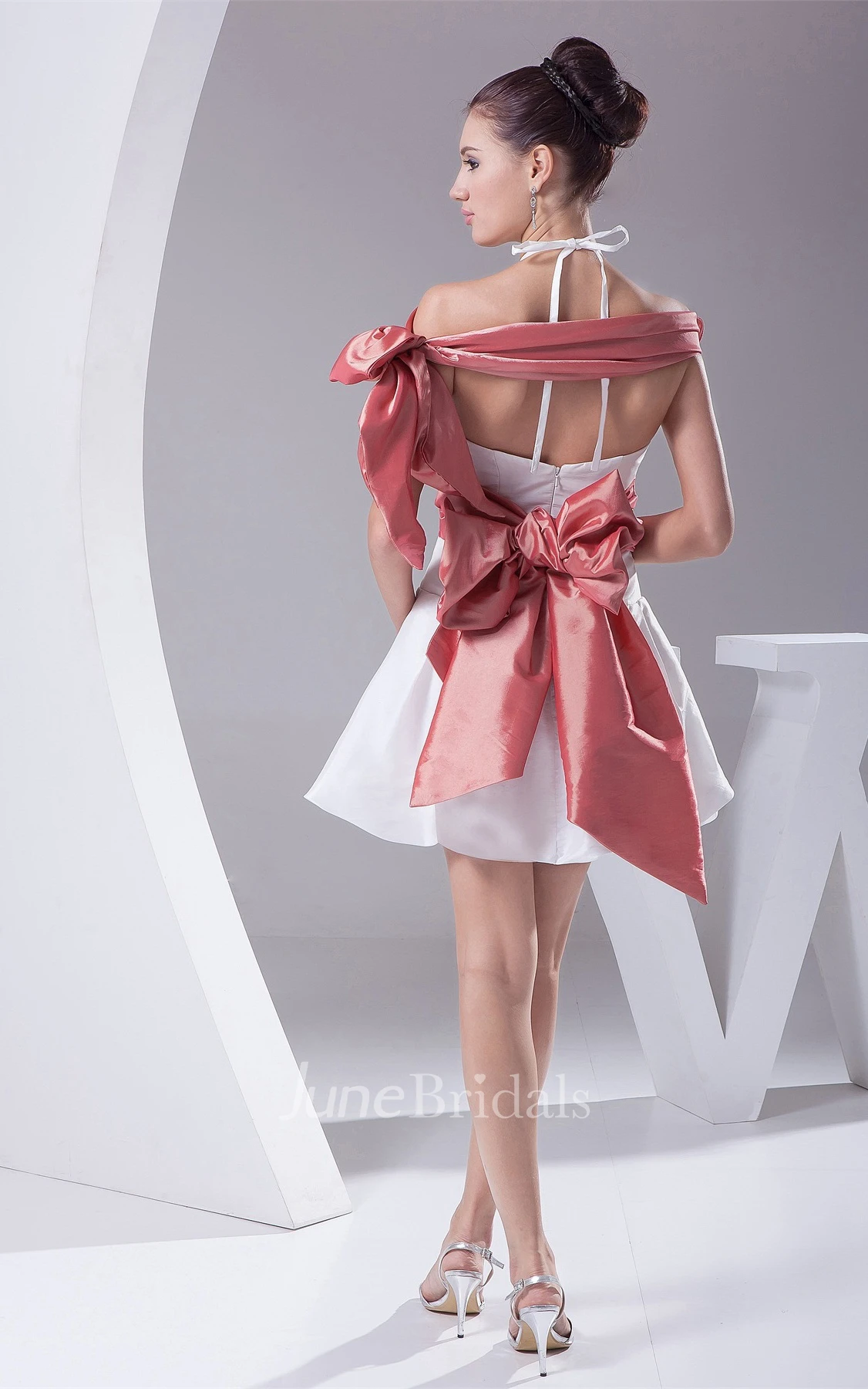 Two-Tone Sleeveless Mini A-Line Dress with Flower and Keyhole