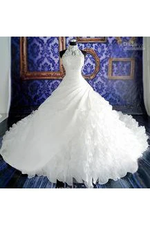 Gorgeous Ruffles Lace High Neck Wedding Dress Court Train Zipper