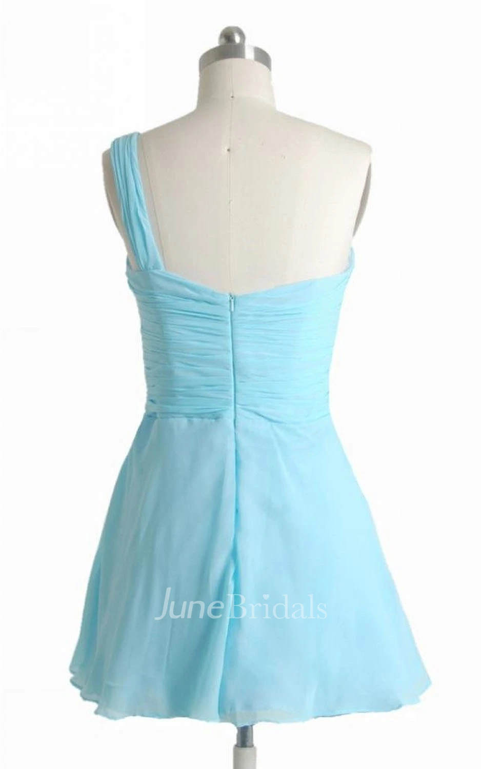 One-shoulder Asymmetrical Ruched Bodice Short Layered Chiffon Dress