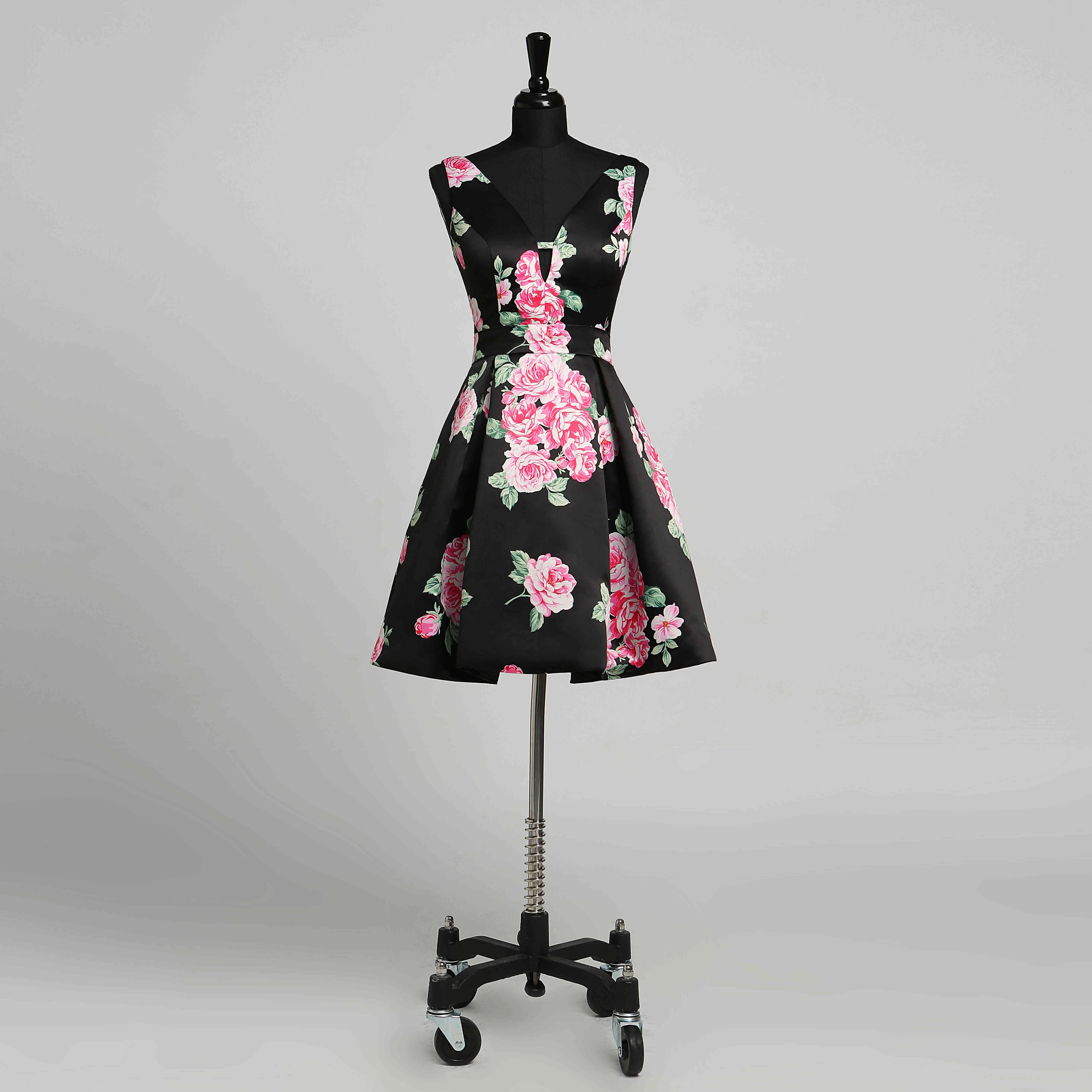 Sheath V-neck Satin Sexy Elegant Short Mini Sleeveless Deep-V Back Dress