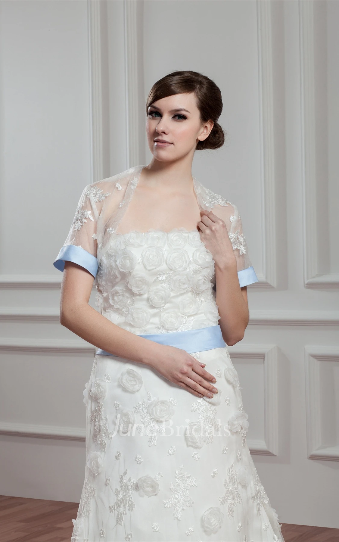 Floral Strapless A-Line Floor-Length Dress with Appliques