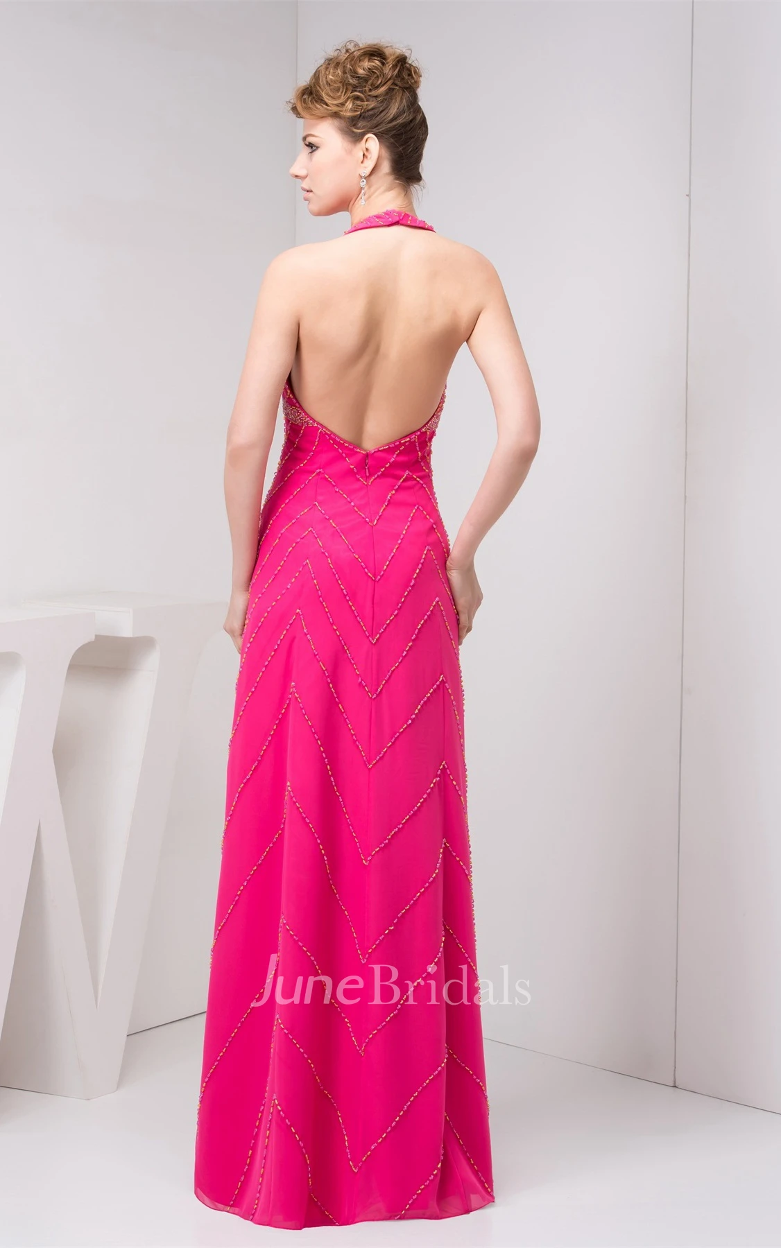 Sleeveless Floor-Length Dress with Halter and Stress