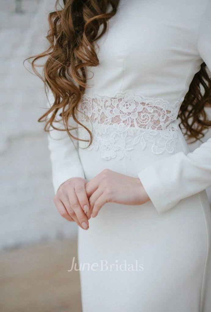 Bateau Long Sleeve Sheath Dress With Appliqued Waist