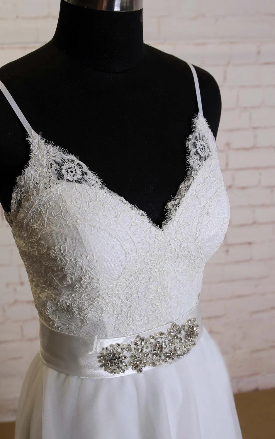 Spaghetti Strap Soft Layered Tulle Wedding Dress With Lace Top