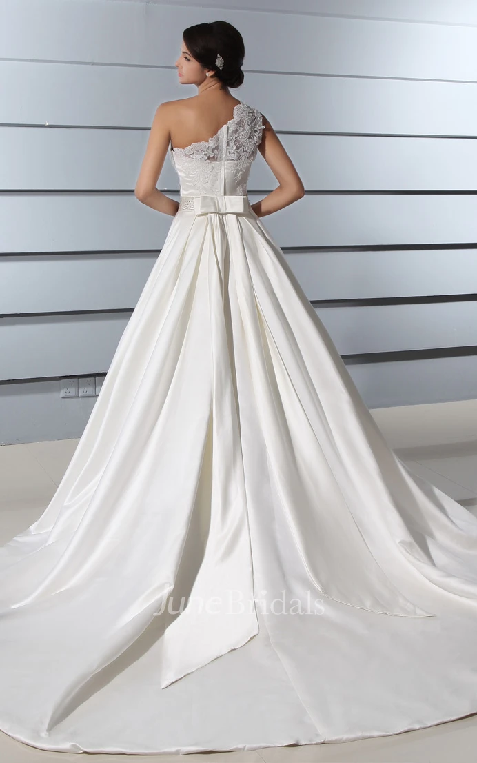 A-Line Asymmetrical One-Shoulder Dress With Bodice And Chapel Train
