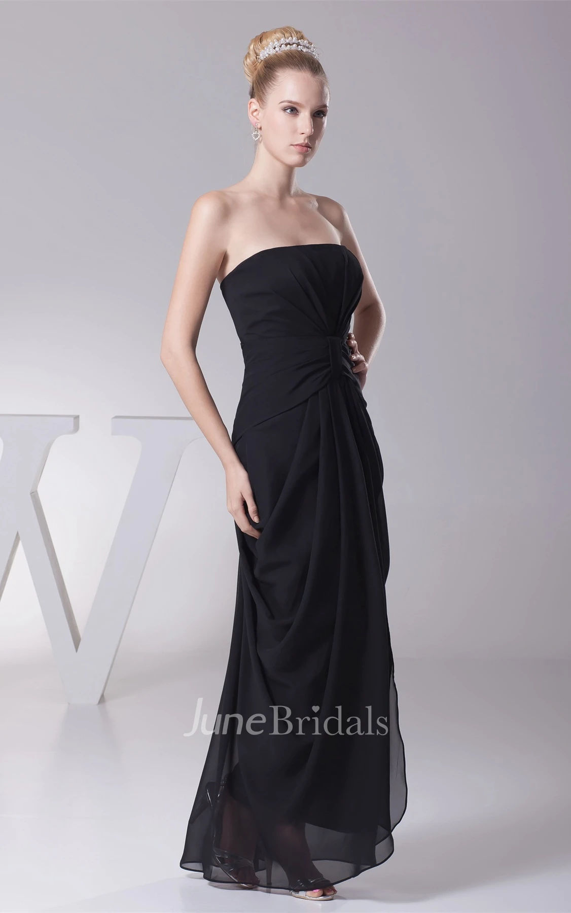 Strapless Pencil Ankle-Length Dress with Draping