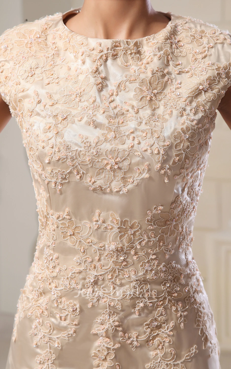 Romantic High-Neck Column Maxi Dress With Lace Appliques