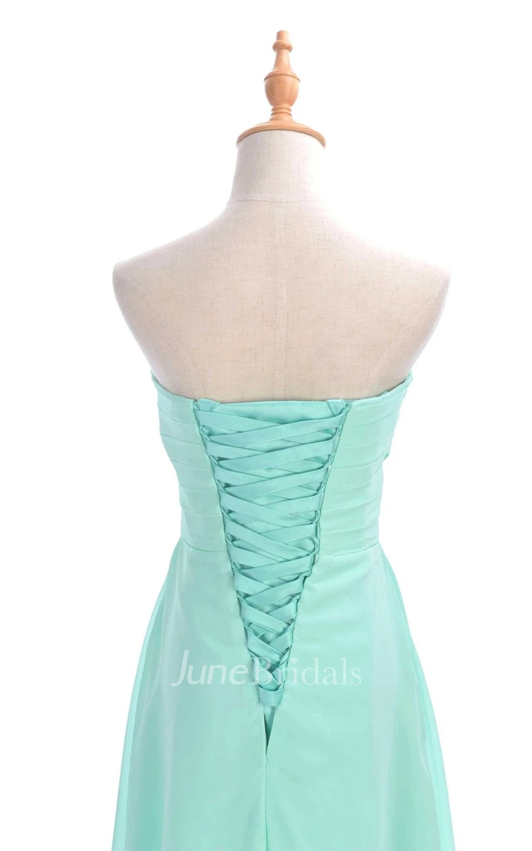 Strapless Ruched A-line Gown With Lace-up Back