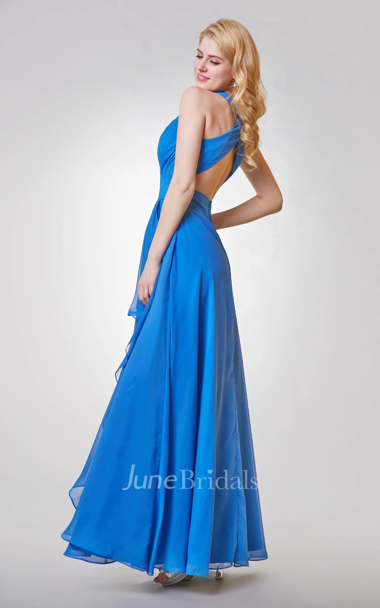 V-neck A-line Long Chiffon Dress With Cross Back