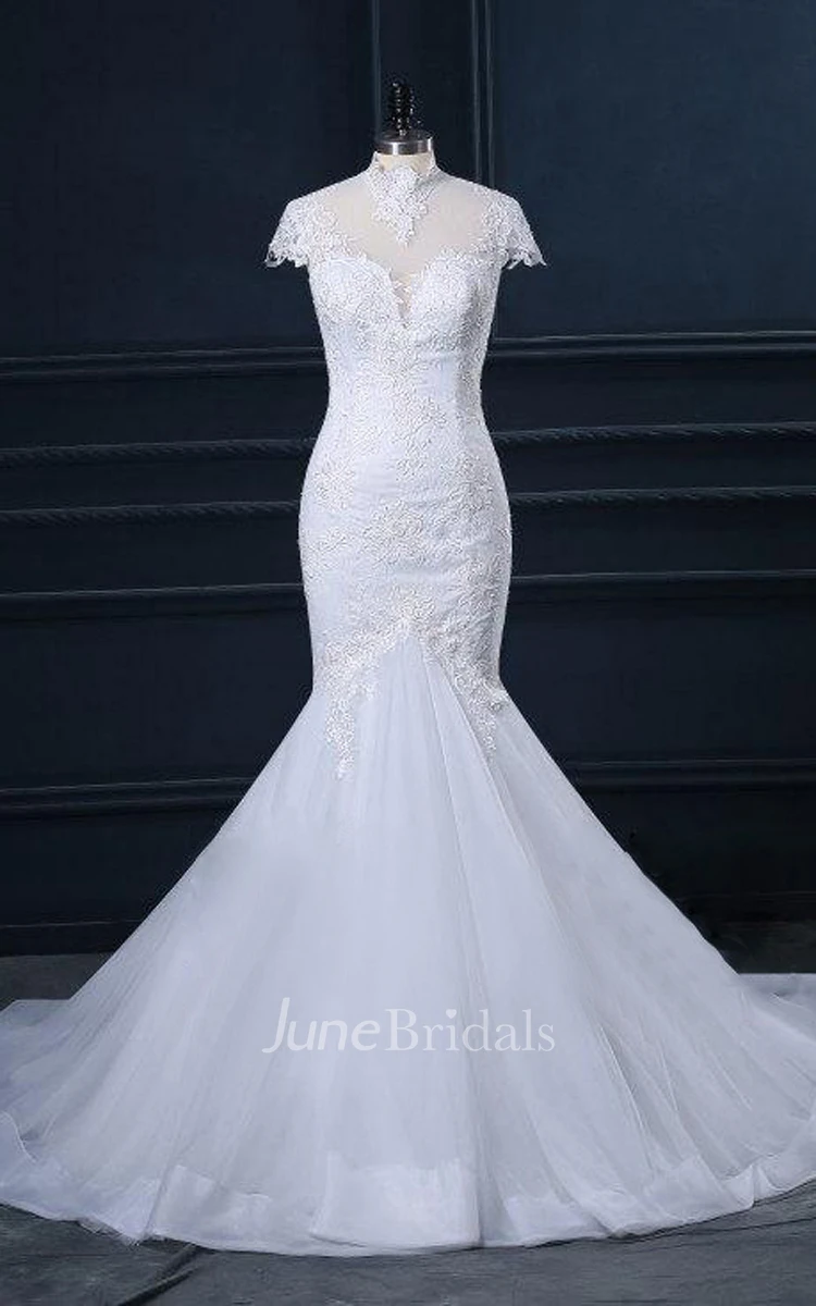 Appliques Satin Cap Sleeve Trumpet Mermaid Wedding Dress Appliques Satin Cap Sleeve Trumpet Mermaid Wedding Dress