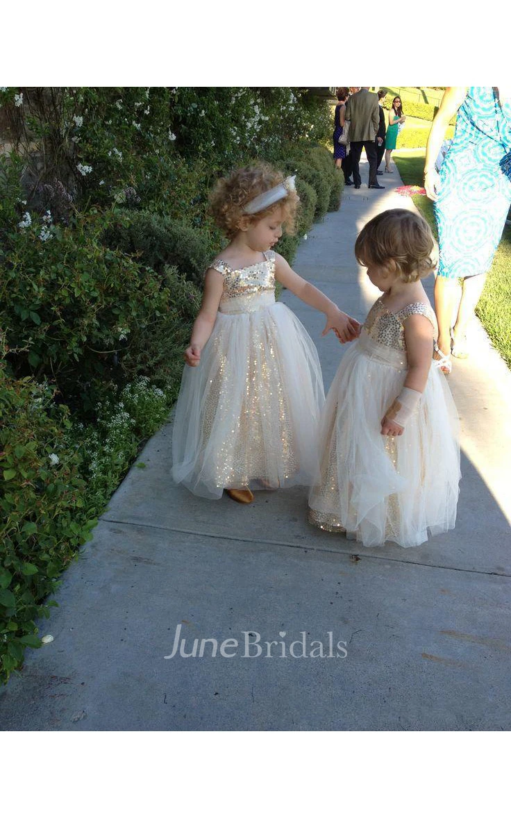 Glamorous Sequined Tulle A-line Flower Girl Dress Straps Sleeveless
