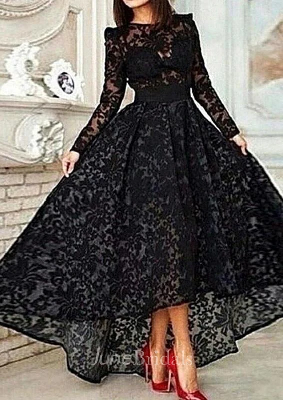 Black prom dress outlet with lace sleeves