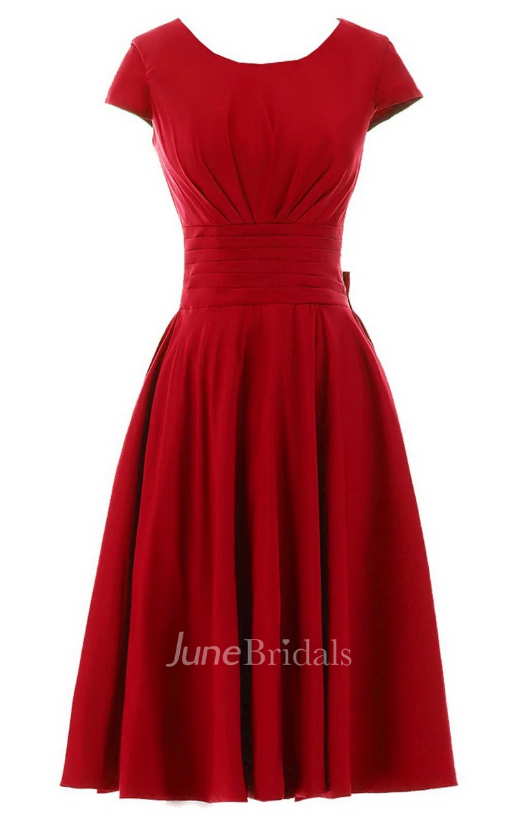 Scoop-neck Short-sleeve Fuffle A-line Bridal Dress