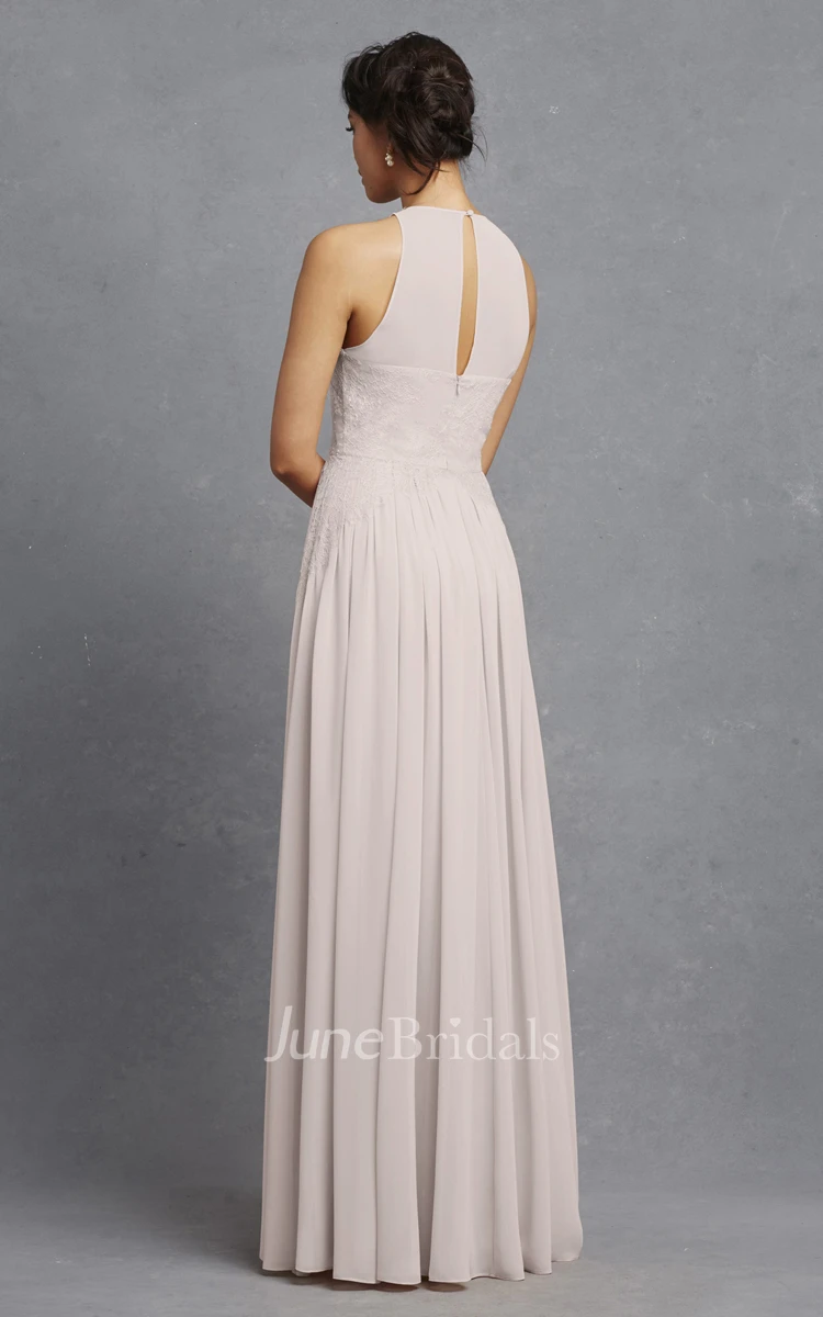 Sleeveless Long-Chiffon Dress With Lace Appliques