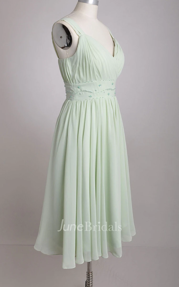 V-Neckline A-line Chiffon Bridesmaid Dress With Broad Straps