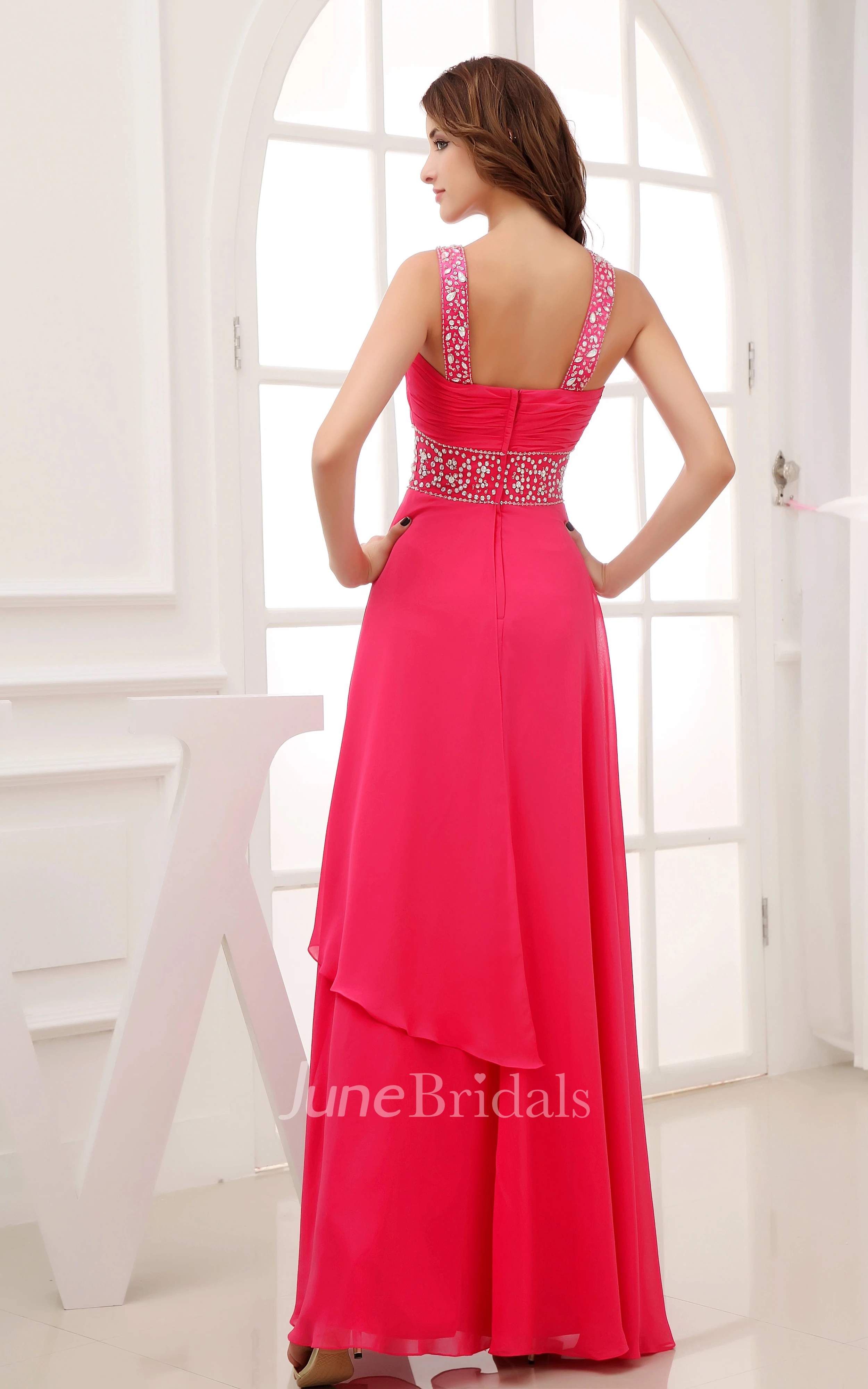 Chiffon Empire Maxi Dress With Beaded Waist