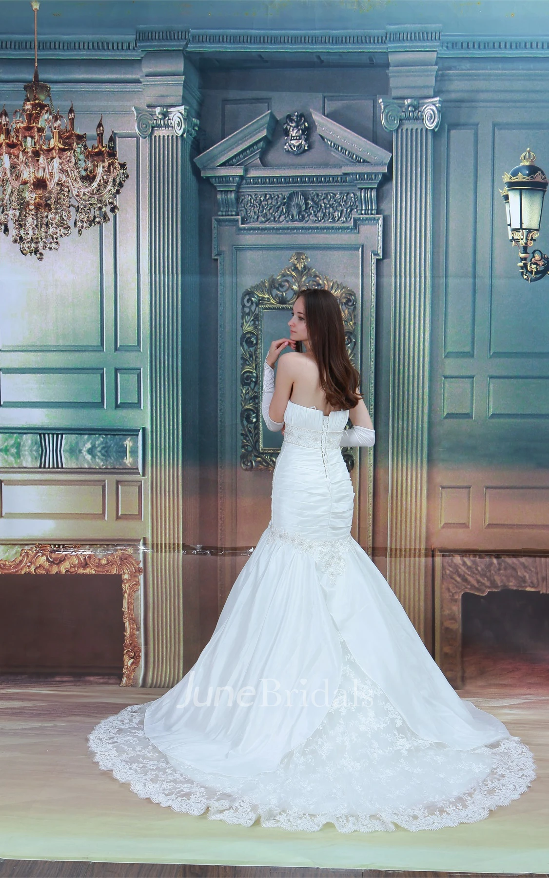 Spaghetti-Strap Mermaid A-Line Gown with Lace and Stress