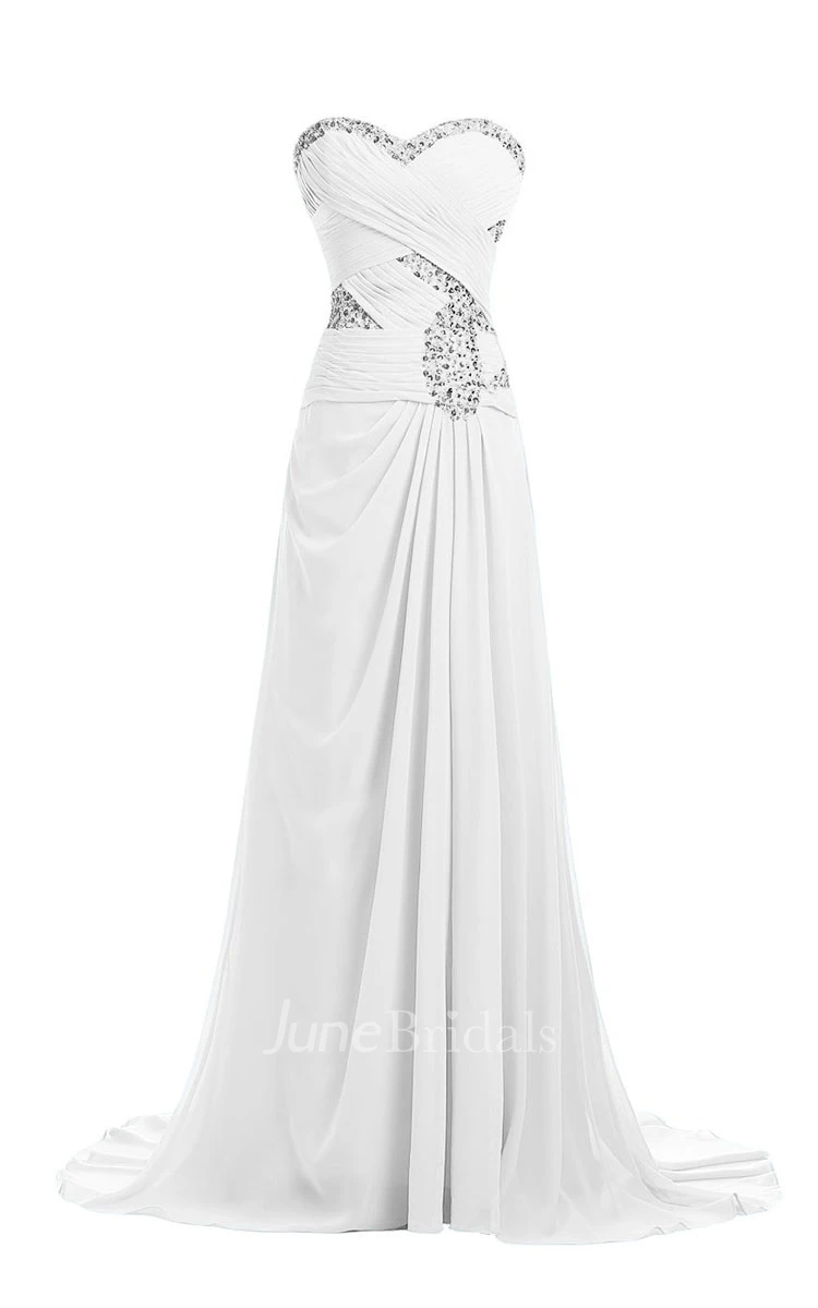 Sweetheart Rhinestoned Criss-cross Chiffon A-line Gown With Drapping