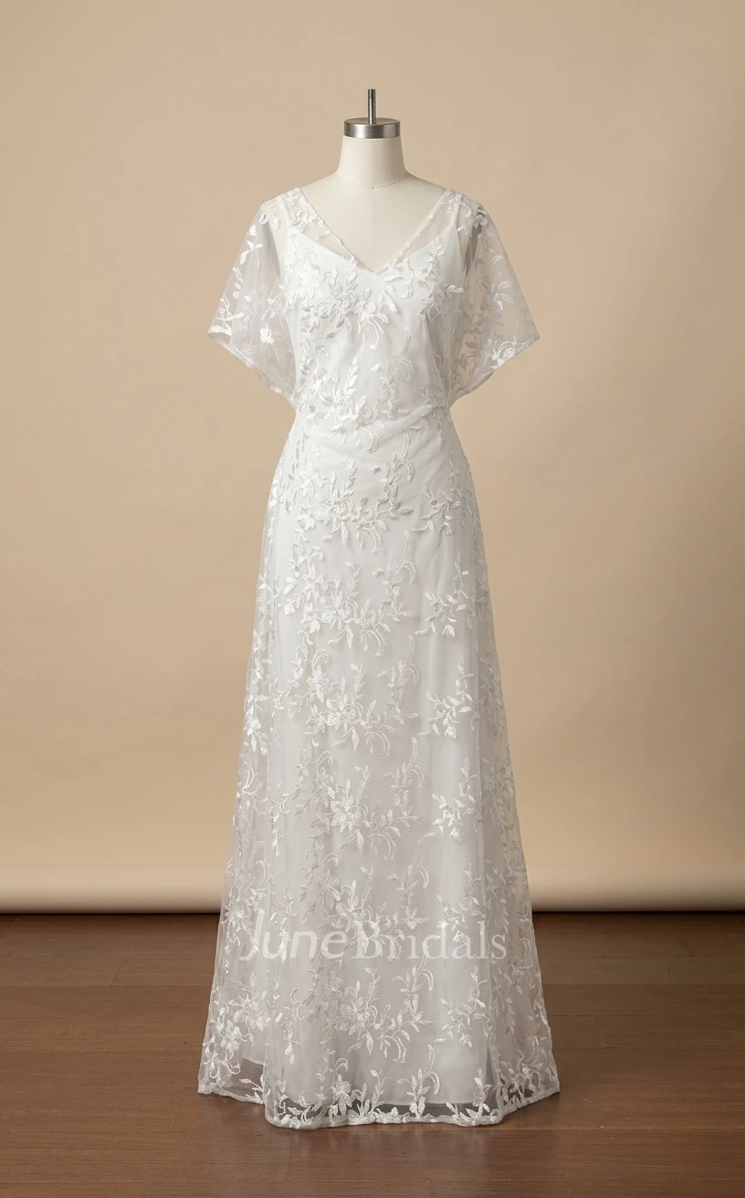 1920s Two-Piece Lace A-Line Wedding Dress Boho V-Neck Flutter Sleeves Vintage Bridal Gown