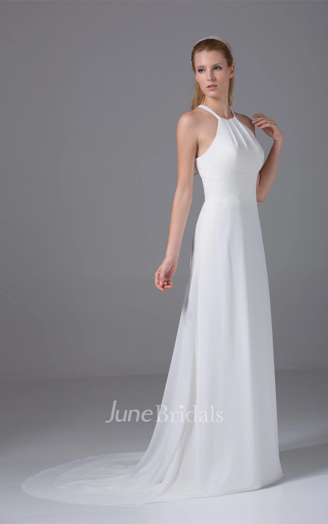 Sleeveless Chiffon A-Line Long Dress with Halter