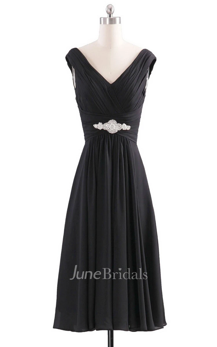 Sleeveless V-neck Empire Chiffon Dress With Ruffles