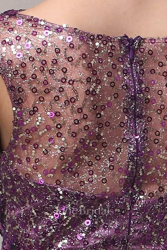 Sleeveless Bateau Neckline Sheath Tulle Dress With Sequins