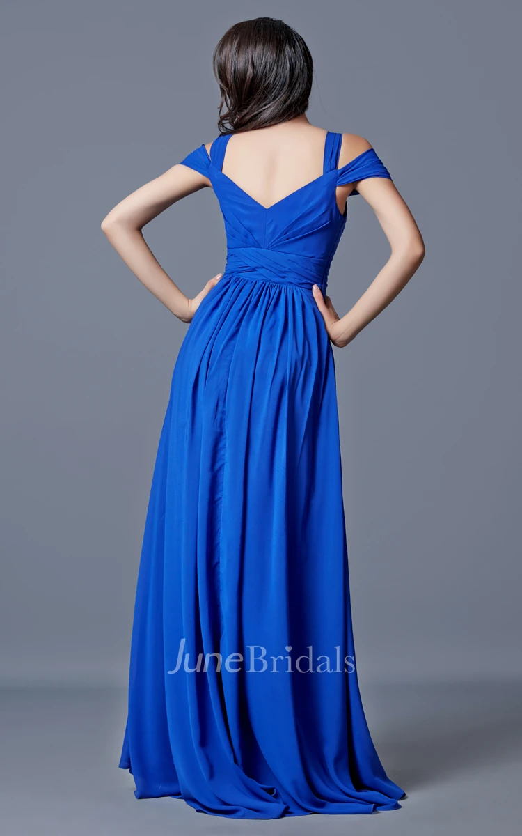 Off-the-shoulder Bandaged Long Chiffon A-line Dress