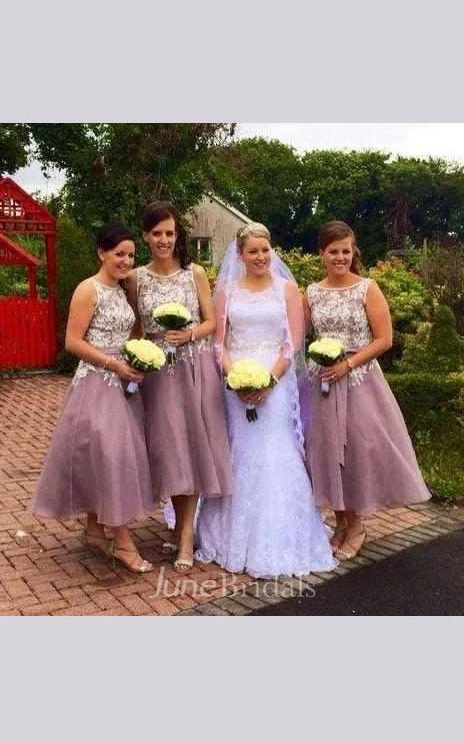 A-line Mini Sleeveless Lace Organza Dress with Bateau Neck