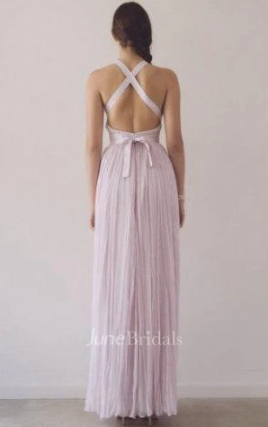 Haltered Sleeveless Pleated Dress With Bow