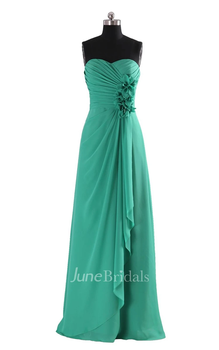 High-neck Drapping Bridal Dress With 3-D Flower