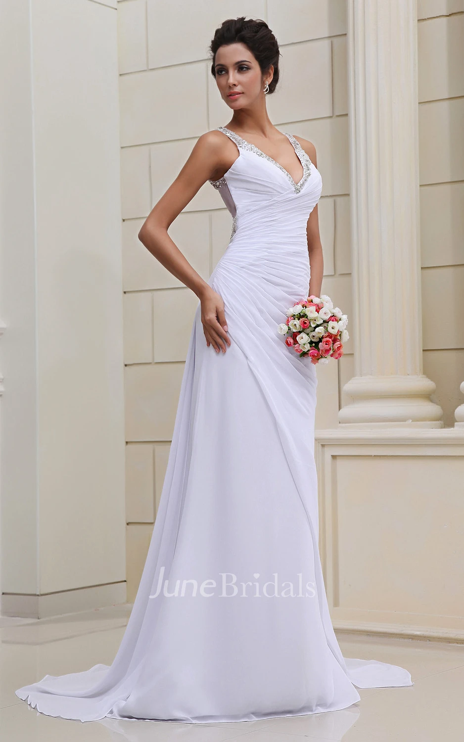 Flaterring Deep Strapless Gown With Se Sequins